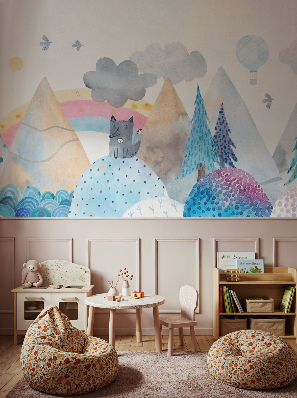 Baby Wolf Forest Mural Wallpaper - room preview 04