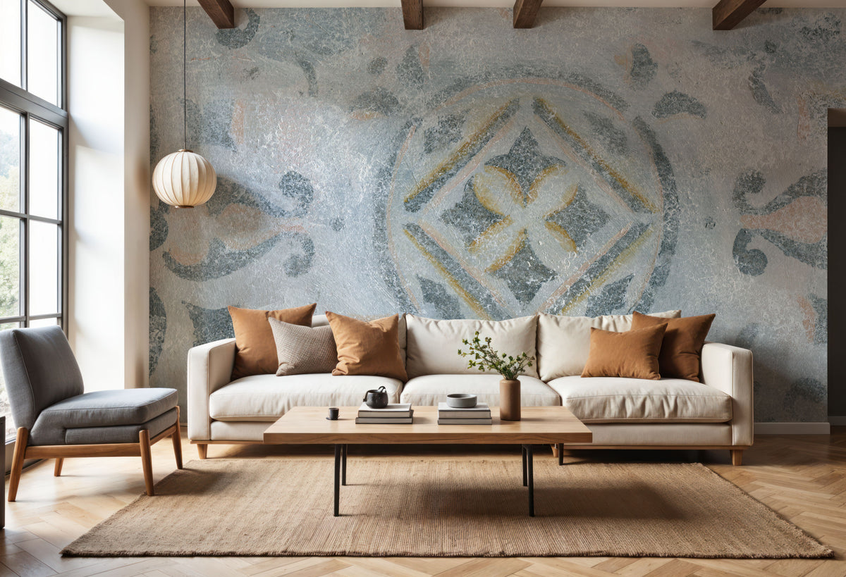 Grey Tapestry Mural Wallpaper - room preview 04