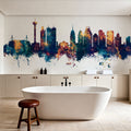 San Antonio Texas Skyline Blue & Bronze Mural Wallpaper - room preview 04