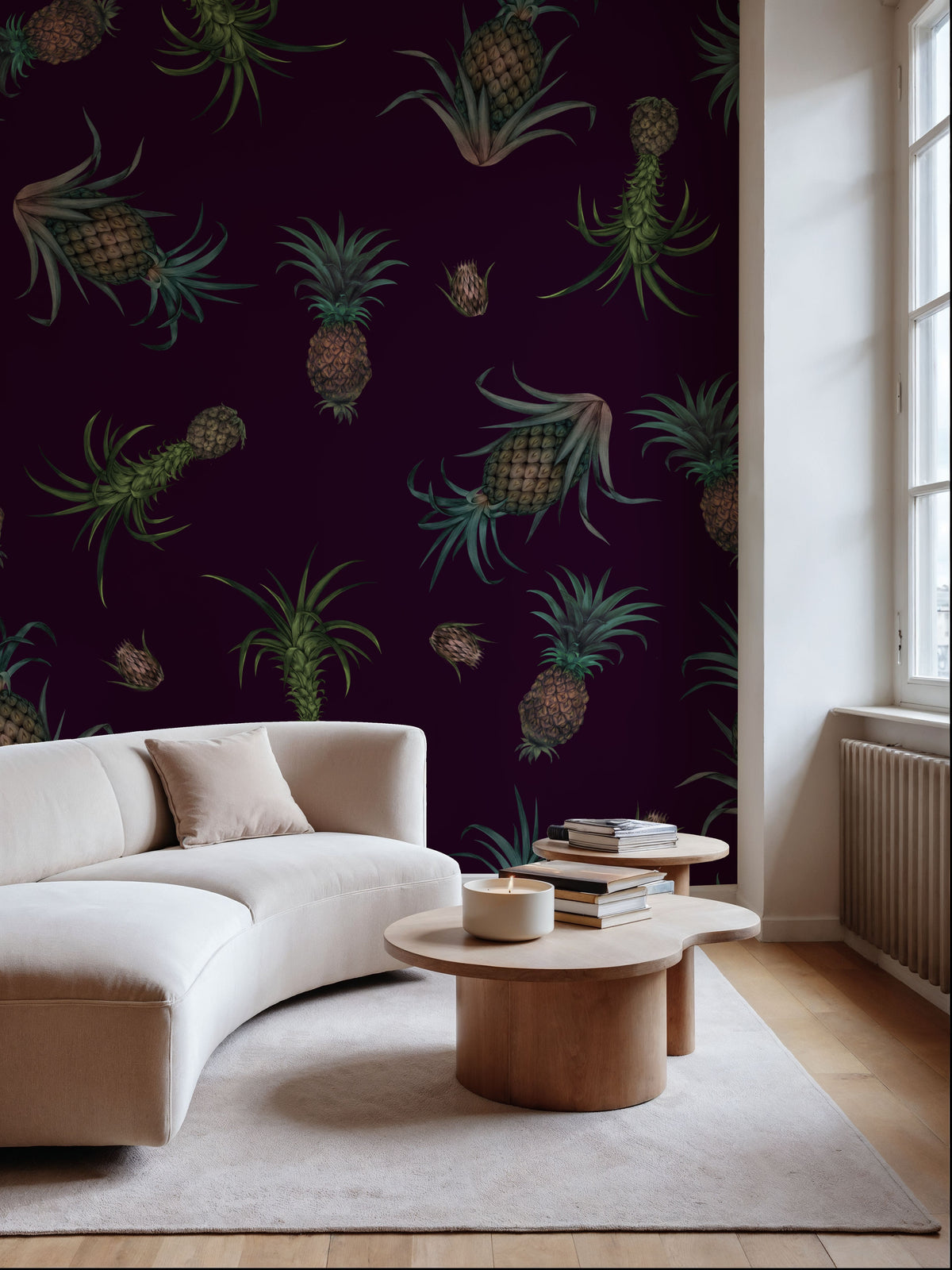 Falling Pineapples, Violet Mural Wallpaper - room preview 04
