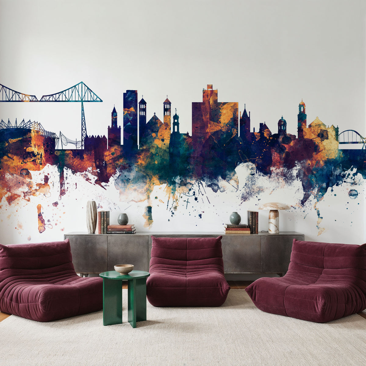 Middlesbrough England Skyline Blue & Bronze Mural Wallpaper - room preview 04