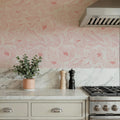 Hidden Peonies, Pink on White Mural Wallpaper - room preview 04