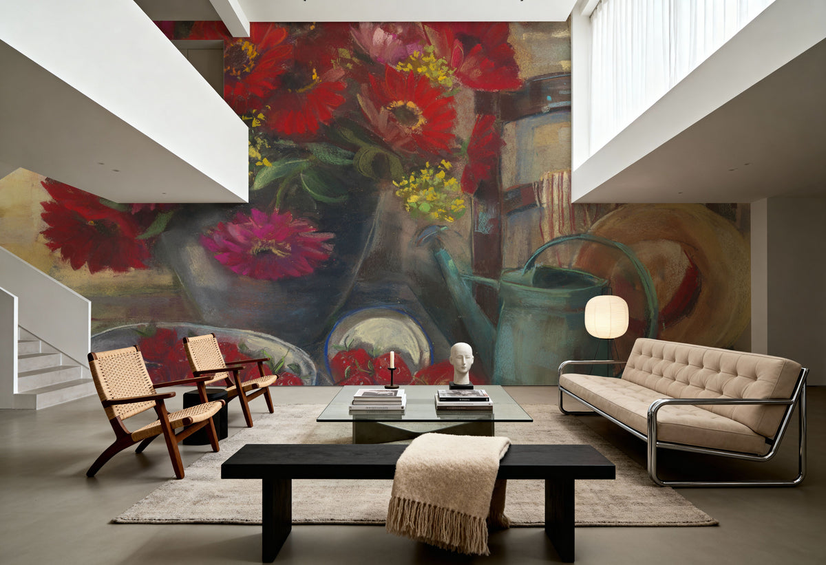 Strawberries and Zinnias Mural Wallpaper - room preview 04