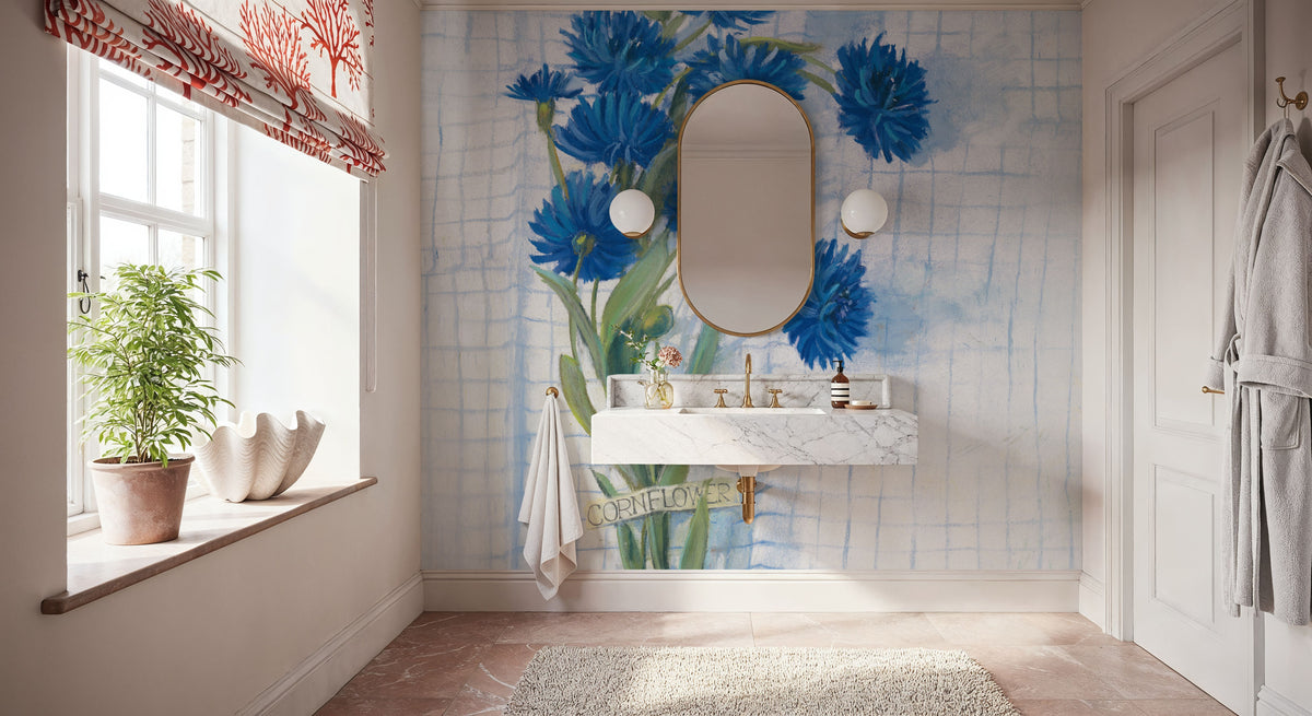 Cornflowers on Linen Mural Wallpaper - room preview 04