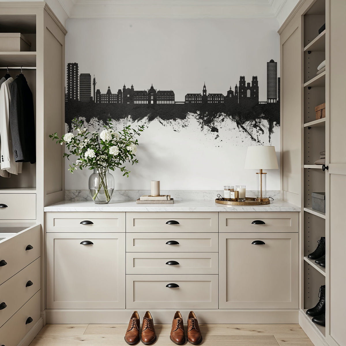 Rennes France Skyline Black & White Mural Wallpaper - room preview 04