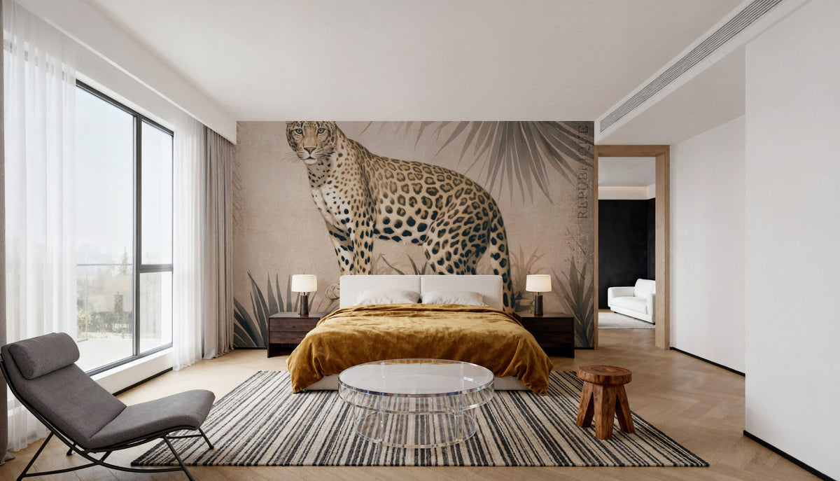 Cheetahs Tropical Jungle Monochrome Mural Wallpaper - room preview 04