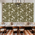 Peony Passion, Khaki Mural Wallpaper - room preview 04