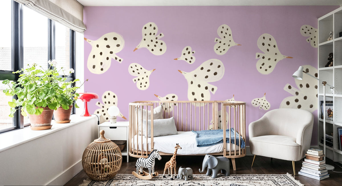Birds Flying High, Lilac Mural Wallpaper - room preview 04