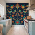 Folk Floral I Dark Mural Wallpaper - room preview 04