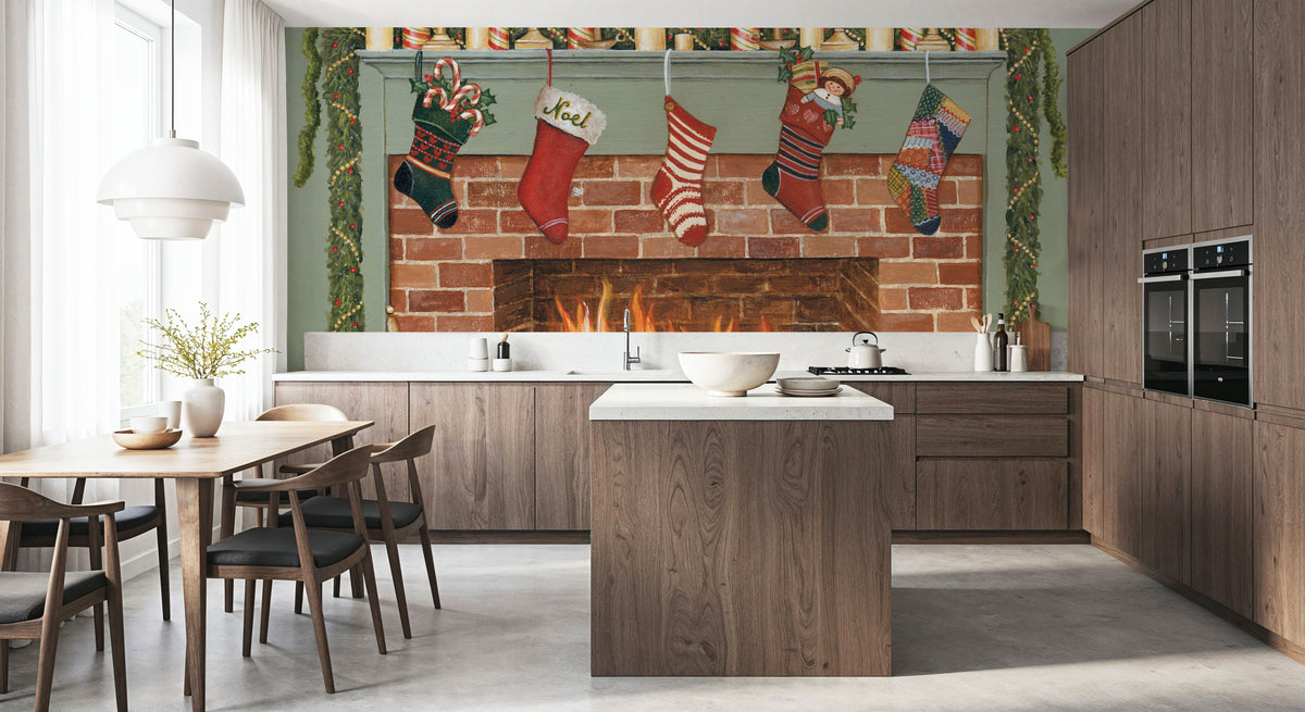 Home For the Holidays I Mural Wallpaper - Red Tone - room preview 04