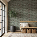 Fruit Tree Bower, Crimson on Green Mural Wallpaper - room preview 04