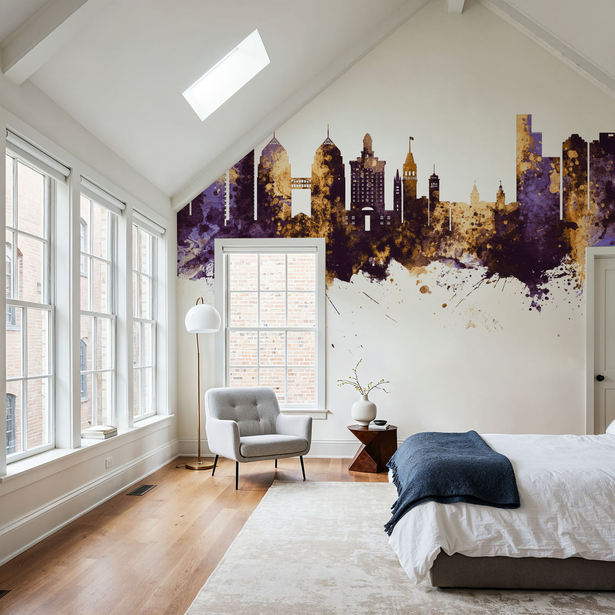 Oakland California Skyline Purple & Gold Mural Wallpaper - room preview 04
