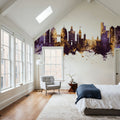 Oakland California Skyline Purple & Gold Mural Wallpaper - room preview 04