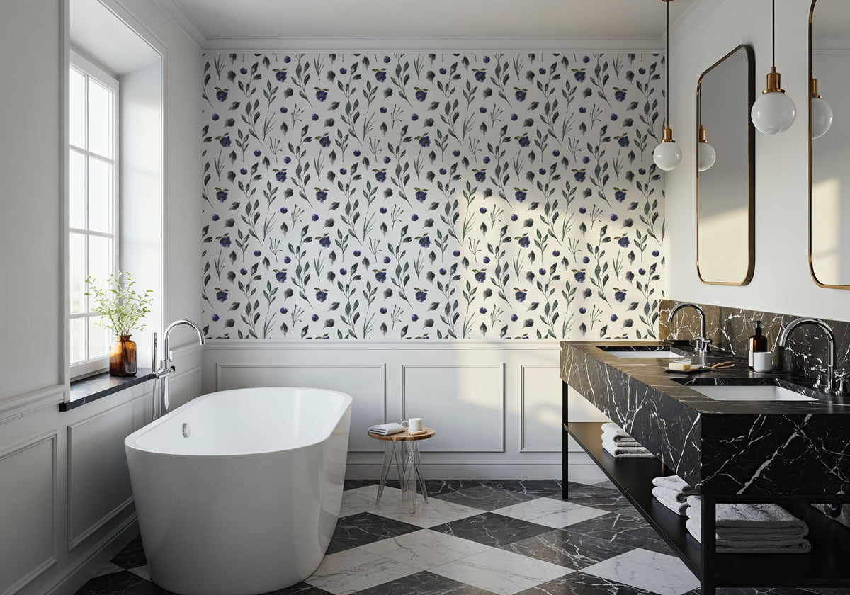 Soft Blue Flowers Mural Wallpaper - room preview 04
