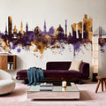 Copenhagen Skyline Purple & Gold Mural Wallpaper - room preview 04