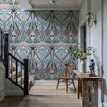 Floral Art Deco Aura, Light Teal Mural Wallpaper - room preview 04
