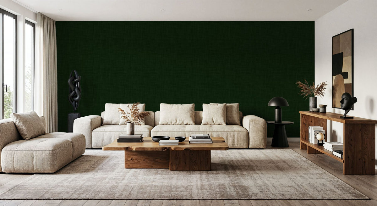 Mottled Linen Effect, Forest Green Mural Wallpaper - room preview 04