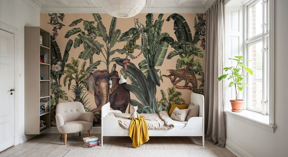 Jungle Kingdom, Beige Mural Wallpaper - room preview 04
