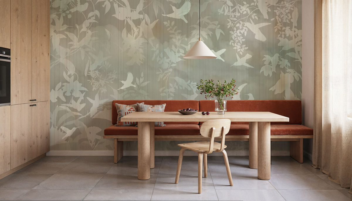 Birds in the Fog Yellow Mural Wallpaper - room preview 04