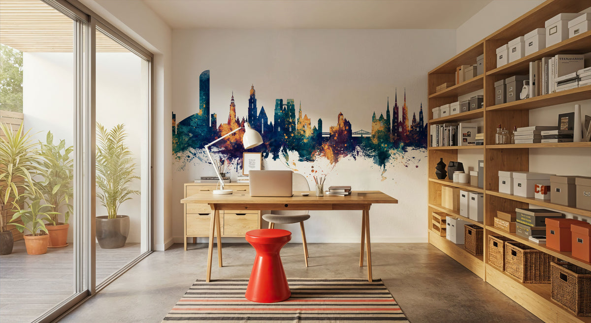 Wroclaw Poland Skyline Blue & Bronze Mural Wallpaper - room preview 04