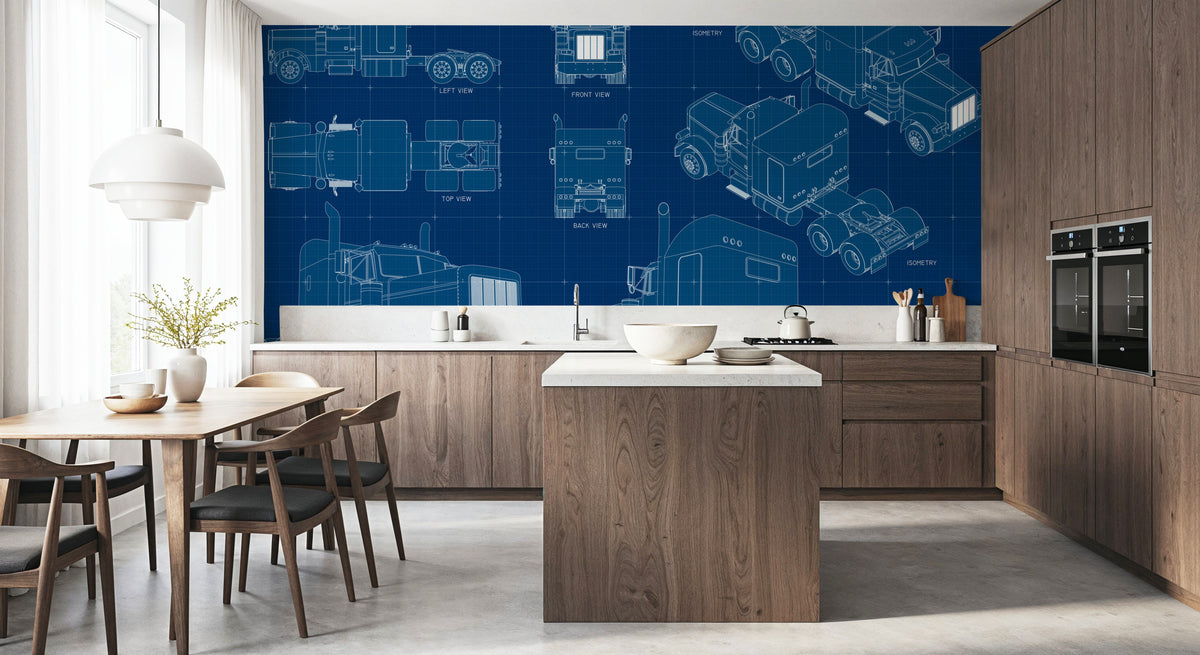 Truck Blueprint Mural Wallpaper - room preview 04