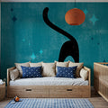 Retro Cat, Blue Mural Wallpaper - room preview 04