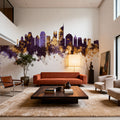 Jakarta Skyline Indonesia Purple & Gold Mural Wallpaper - room preview 04