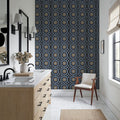 Geo Floral, Navy Mural Wallpaper - room preview 04