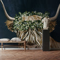 Harvest Cow Sage Texture Dark Mural Wallpaper - room preview 04