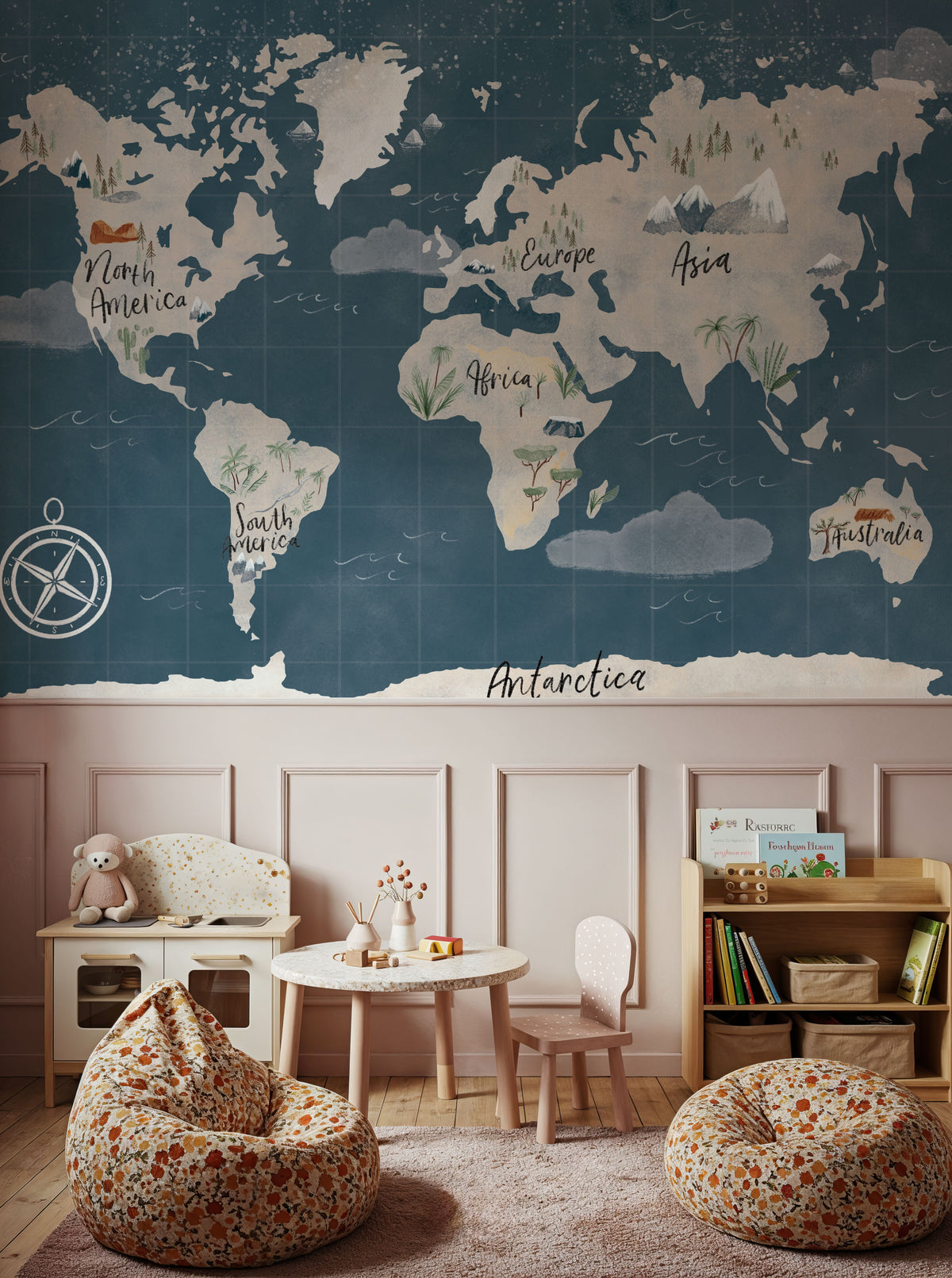 Scandi Map Blue Mural Wallpaper - room preview 04