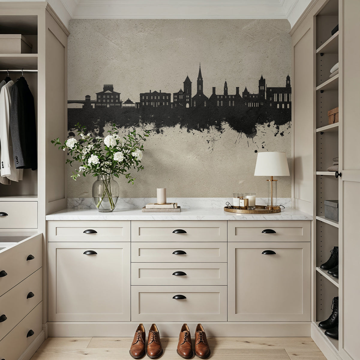 New Bern North Carolina Skyline Concrete Mural Wallpaper - room preview 04