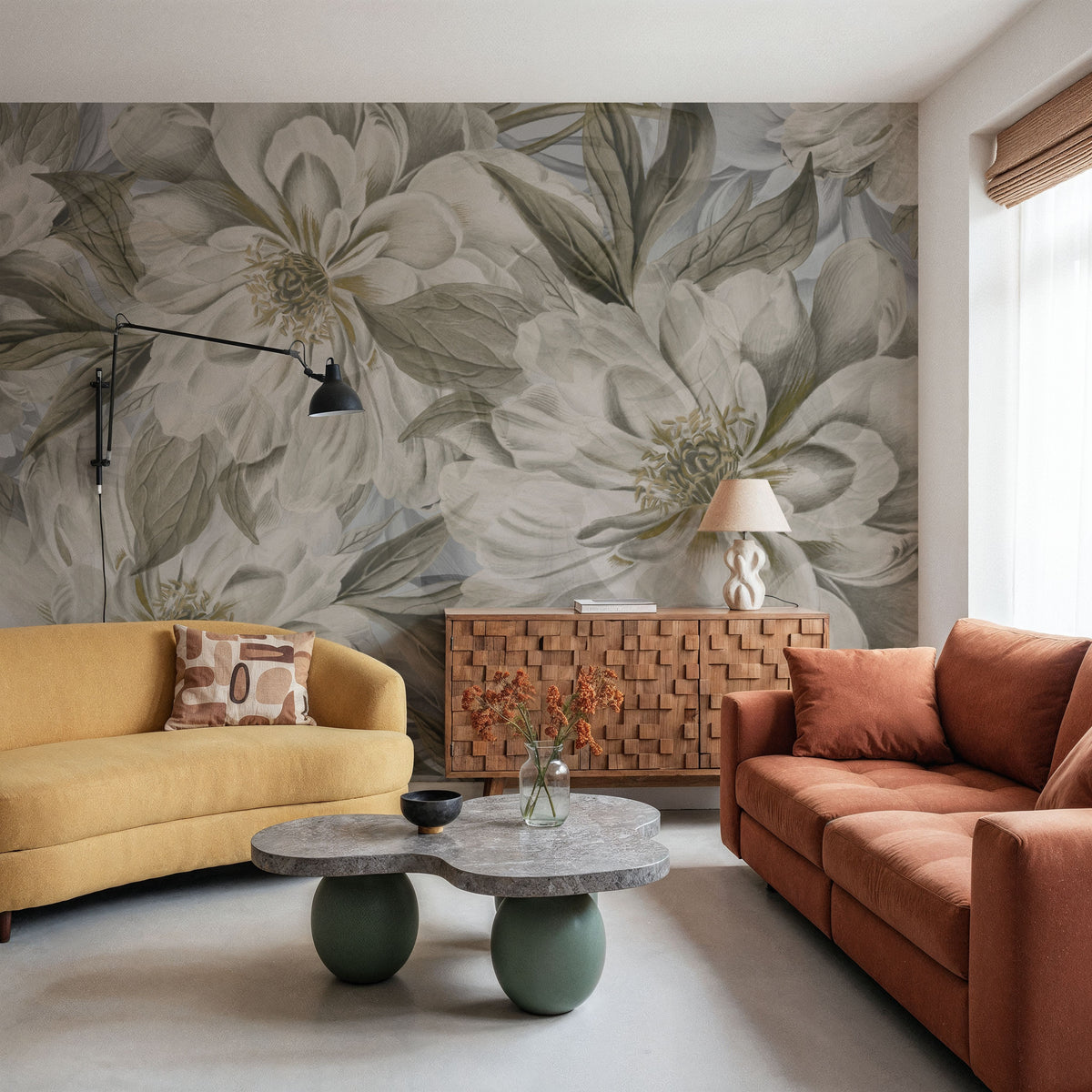 Peony Study - Chalk Mural Wallpaper - room preview 04