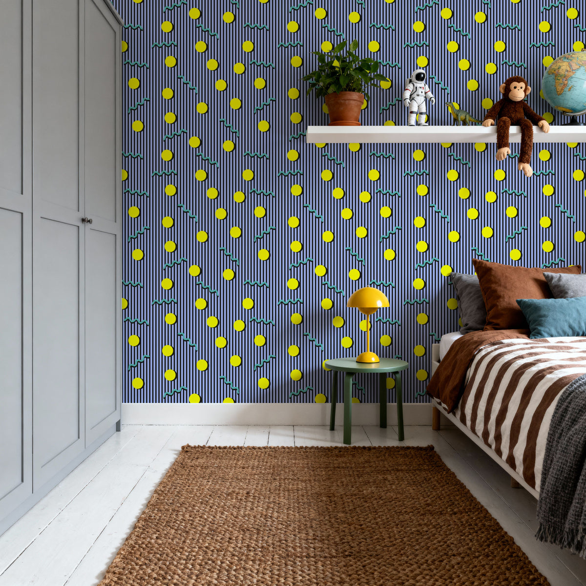 Memphis Dots & Stripes, Lilac Mural Wallpaper - room preview 04