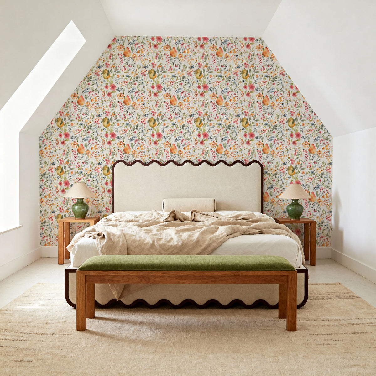 Time to Share Flowers and Pears White Mural Wallpaper - room preview 04