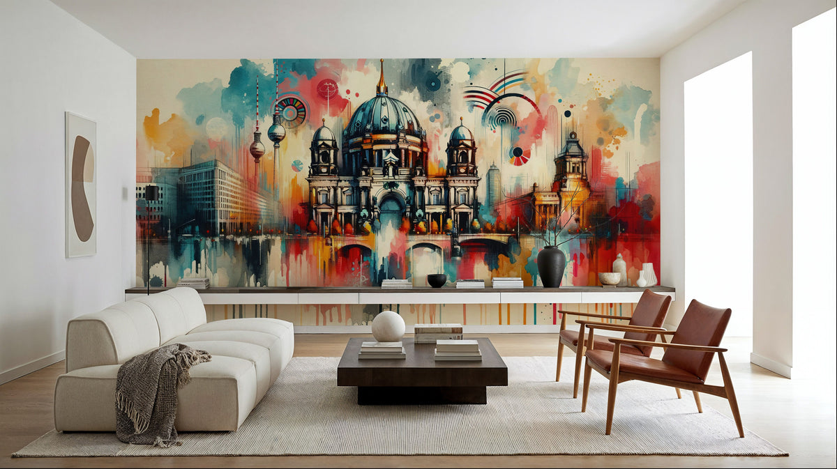 Watercolor Skyline Berlin Mural Wallpaper - room preview 04