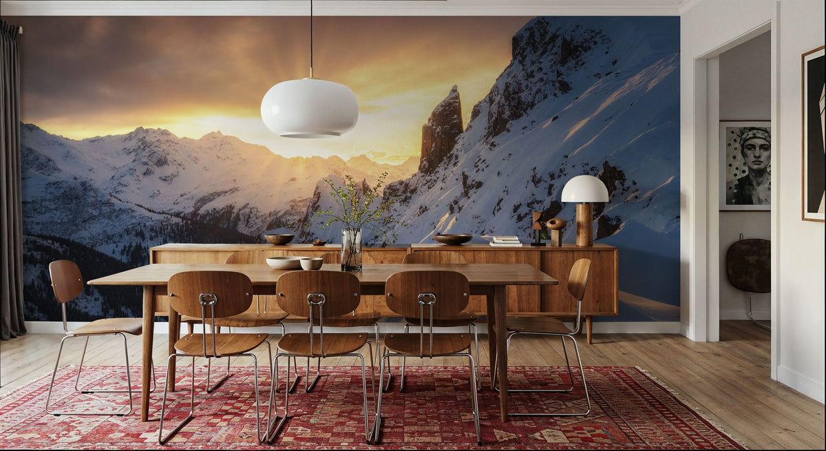 Sun Setting on Snow Mural Wallpaper - room preview 04