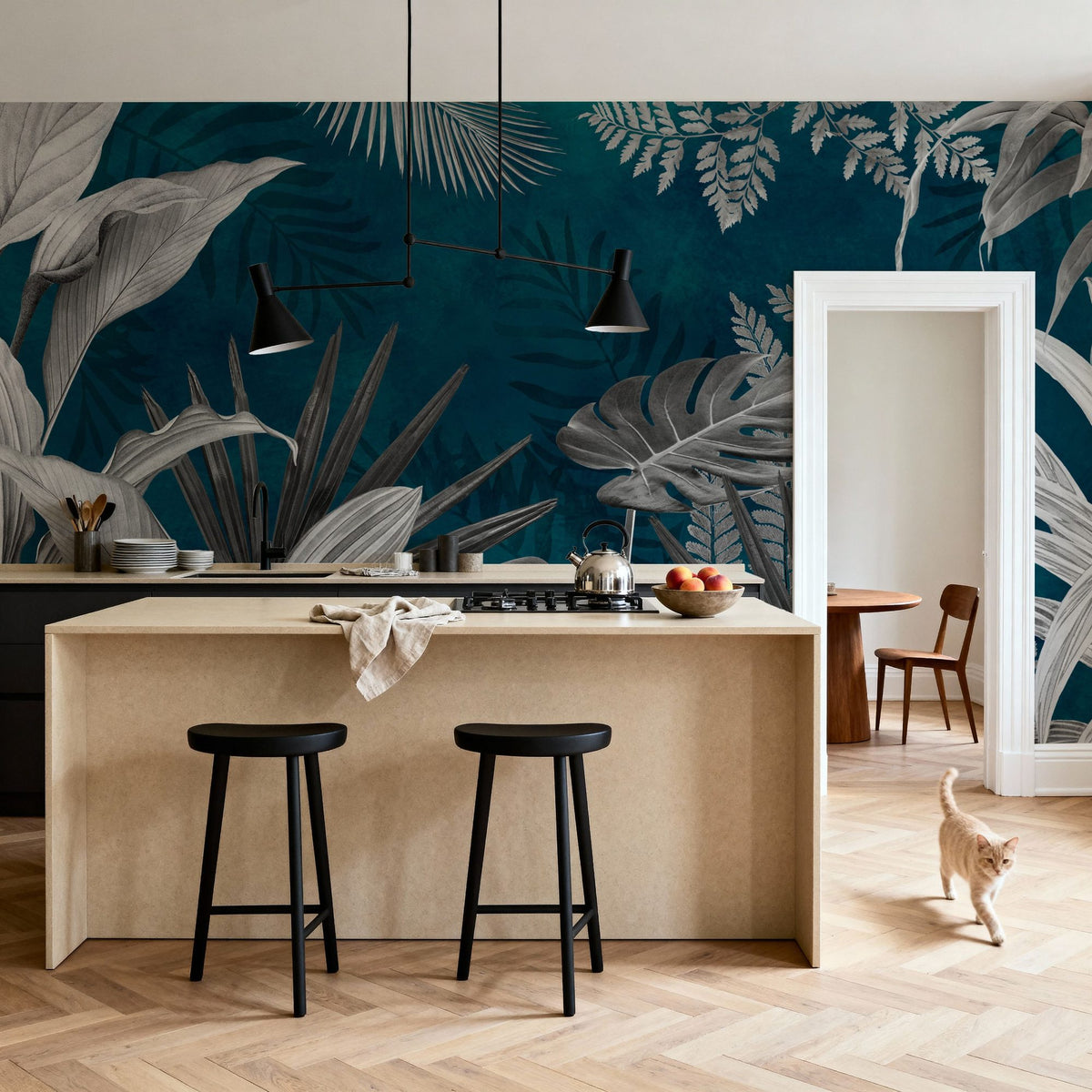 Frosty Leaves Mural Wallpaper - Blue Tone - room preview 04