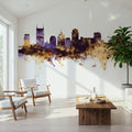 Nashville Tennessee Skyline Purple & Gold Mural Wallpaper - room preview 04