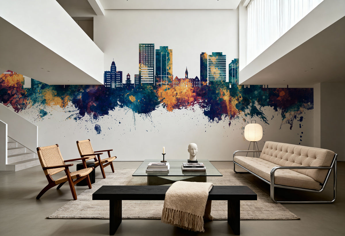 Halifax Canada Skyline Blue & Bronze Mural Wallpaper - room preview 04
