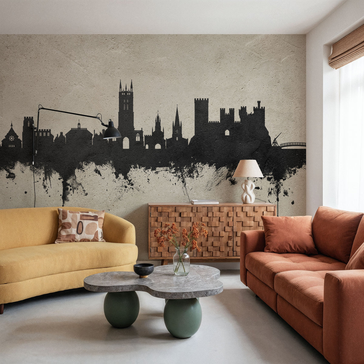 Warwick England Skyline Concrete Mural Wallpaper - room preview 04