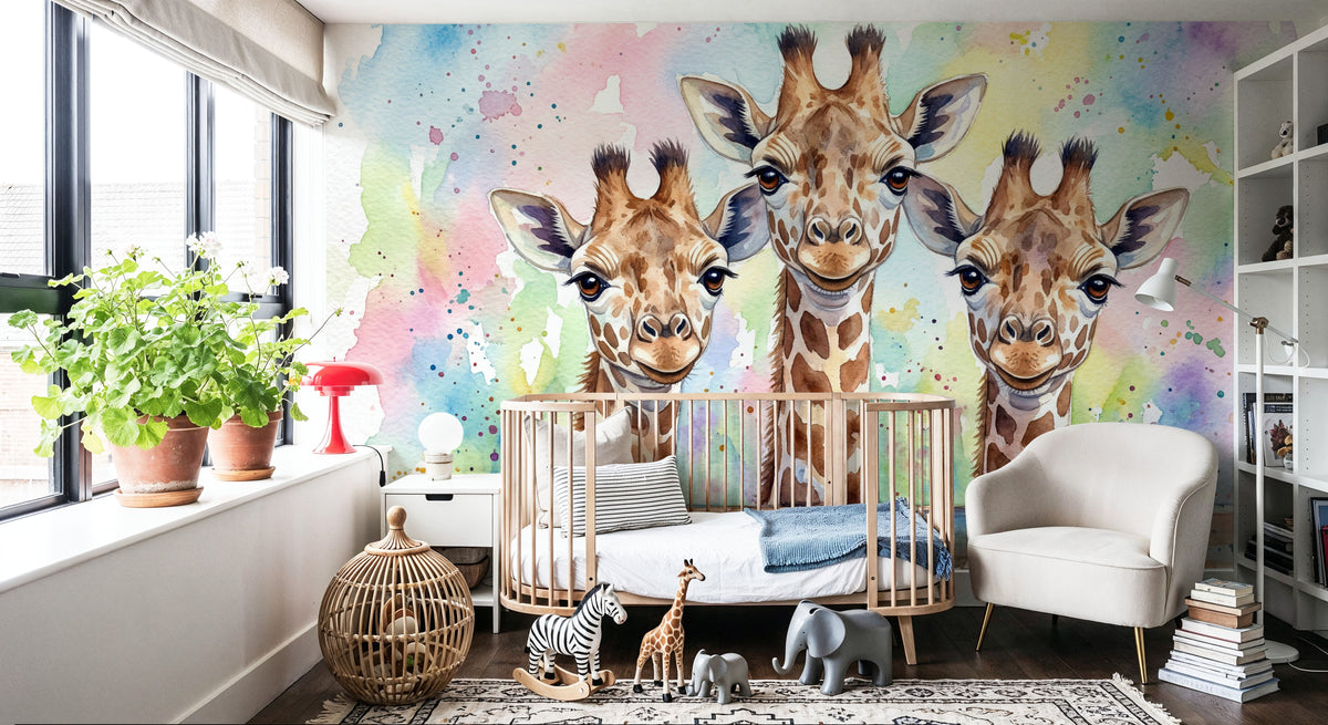 Giraffes - Cute Baby Animals Series Mural Wallpaper - room preview 04