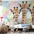 Giraffes - Cute Baby Animals Series Mural Wallpaper - room preview 04