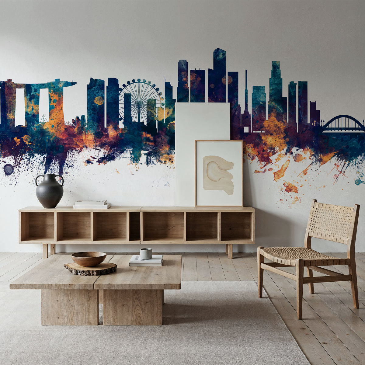 Singapore Skyline Blue & Bronze Mural Wallpaper - room preview 04