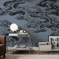 Ukiyo-e Clouds, Denim Blue Mural Wallpaper - room preview 04