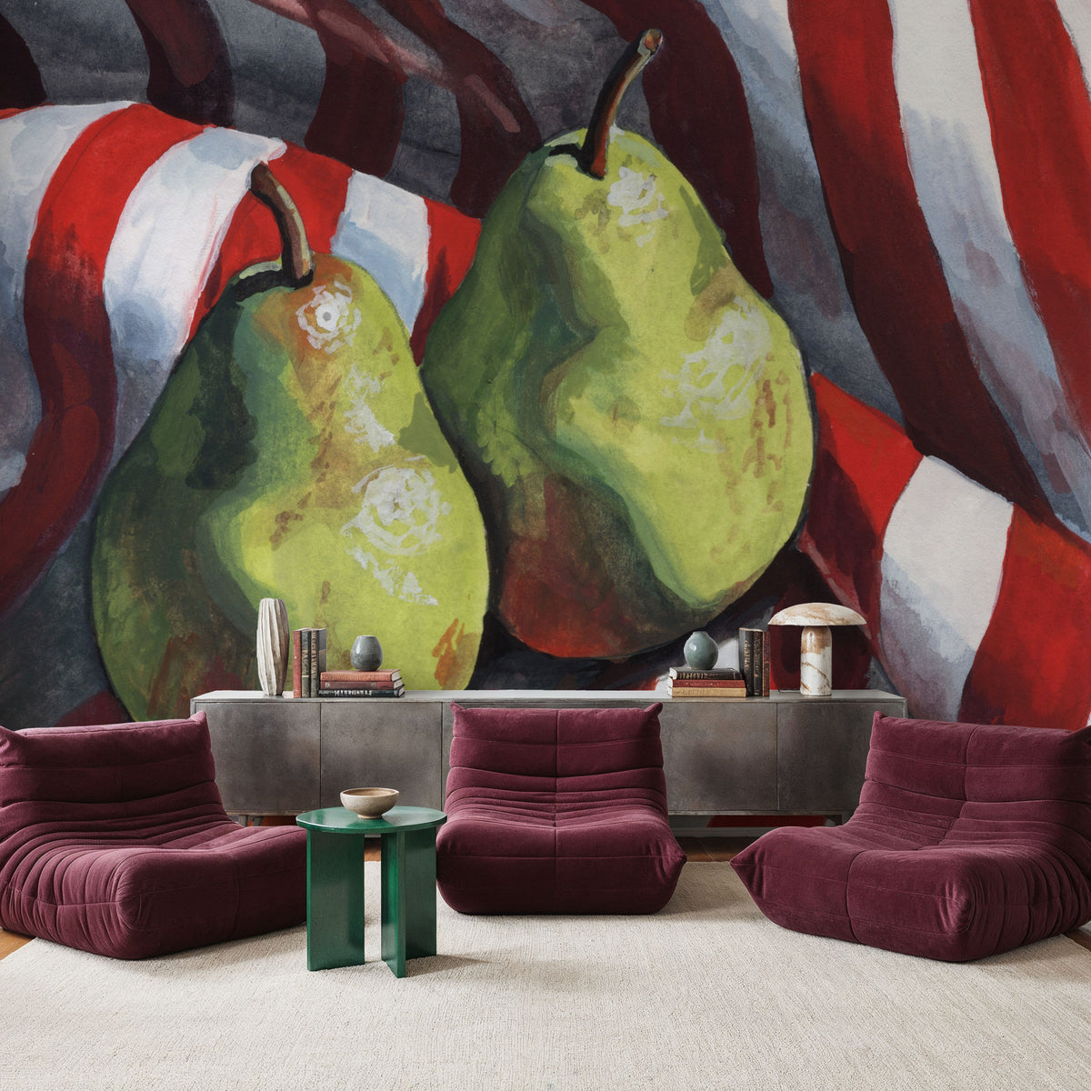 Two Pears on a Striped Cloth Mural Wallpaper - room preview 04