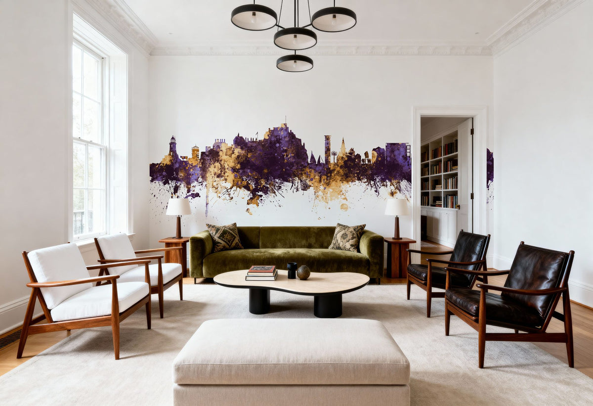 Jersey Channel Islands Skyline Purple & Gold Mural Wallpaper - room preview 04