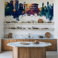 Cedar Falls Iowa Skyline Blue & Bronze Mural Wallpaper - room preview 04