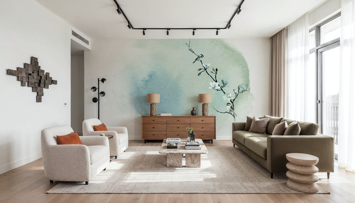 Magnolia & Birds Mural Wallpaper - Light Tone - room preview 04