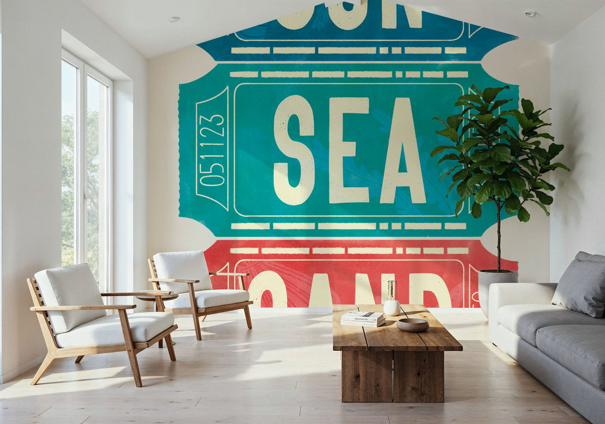 Ticket Stubs Beach Mural Wallpaper - room preview 04