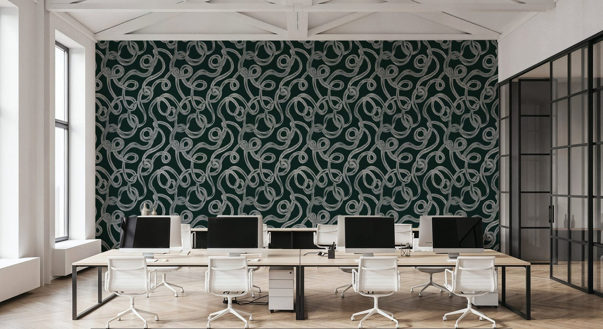 Swirl, White on Dark Foliage Mural Wallpaper - room preview 04